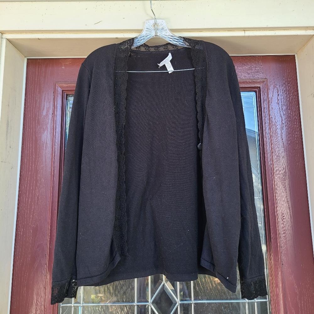 Charter Club Black Silk Cashmere Cardigan with Lace Trim size petite medium